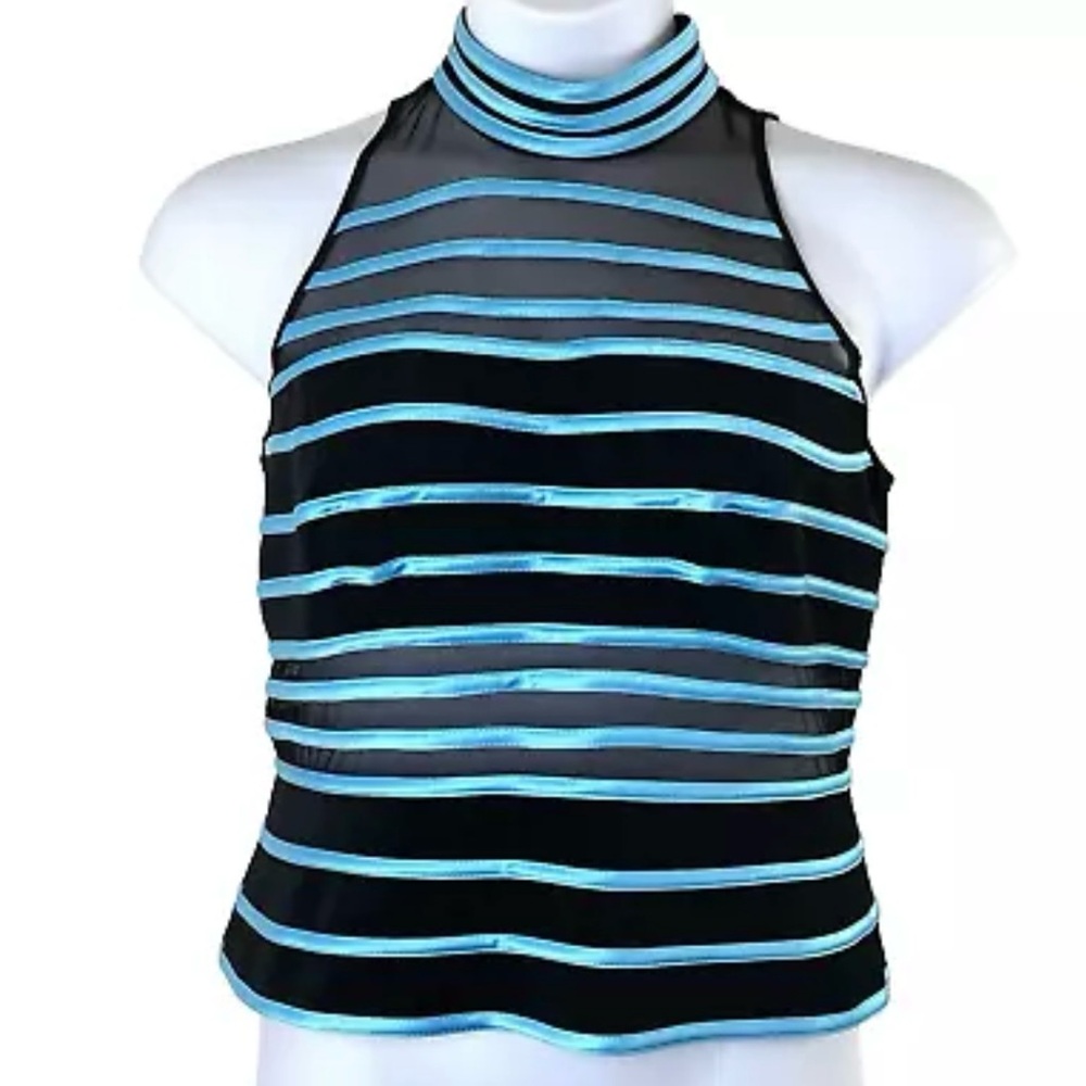 JS Collections Black Blue Striped Sleeveless Top - 14